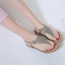 Load image into Gallery viewer, Women Rhinestone Thong Sandals Flat Ankle Strap Summer Flip Flops Beach Shoes