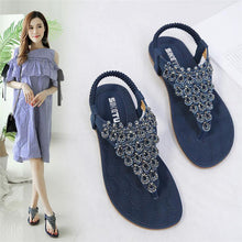 Load image into Gallery viewer, Women Rhinestone Thong Sandals Flat Ankle Strap Summer Flip Flops Beach Shoes