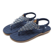 Load image into Gallery viewer, Women Rhinestone Thong Sandals Flat Ankle Strap Summer Flip Flops Beach Shoes