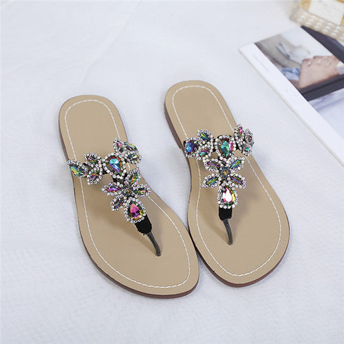 Rhinestone Flip Flops for Women 2021 Flat Jeweled Sandals Fashion Dressy Thong Slippers