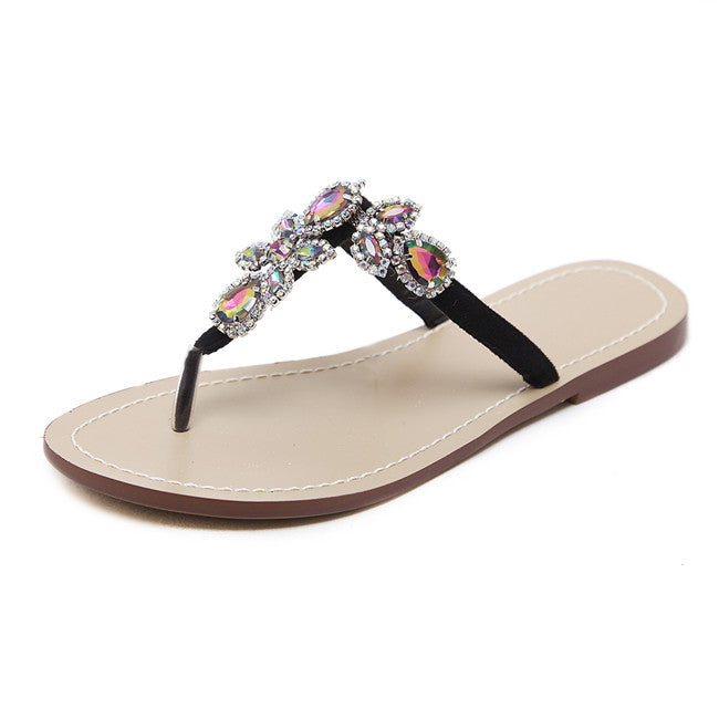 Rhinestone Flip Flops for Women 2021 Flat Jeweled Sandals Fashion Dressy Thong Slippers
