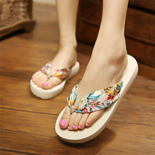 Wedge Flip Flops for Women 2021 Fashion Satin Mid-heel Slide Sandals Platform Thong Slippers
