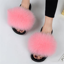Load image into Gallery viewer, Real Fox Fur Slide Sandals for Women Fashion Furry Slippers Slip on Beach Shoes