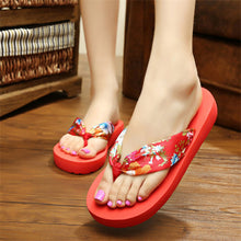 Load image into Gallery viewer, Wedge Flip Flops for Women 2021 Fashion Satin Mid-heel Slide Sandals Platform Thong Slippers