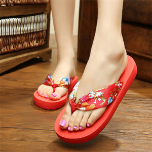 Wedge Flip Flops for Women 2021 Fashion Satin Mid-heel Slide Sandals Platform Thong Slippers