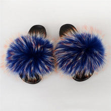 Load image into Gallery viewer, Fox Fur Slide Sandals for Women Fashion Furry Slippers Slip on Flat Beach Shoes