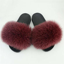 Load image into Gallery viewer, Fox Fur Slide Sandals for Women Fashion Furry Slippers Slip on Flat Beach Shoes