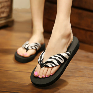 Wedge Flip Flops for Women 2021 Fashion Satin Mid-heel Slide Sandals Platform Thong Slippers