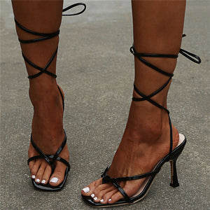 Wedge Gladiator Sandals for Women 2021 Fashion Square Toe High Heel Dressy Stiletto Shoes